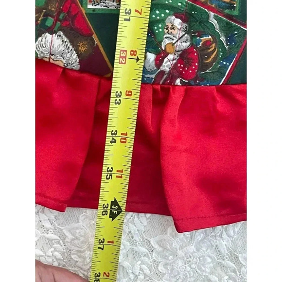 Vintage Handmade Holiday Christmas Tree Skirt Santa Claus Ruffle Pleated Red 36" - Picture 8 of 10